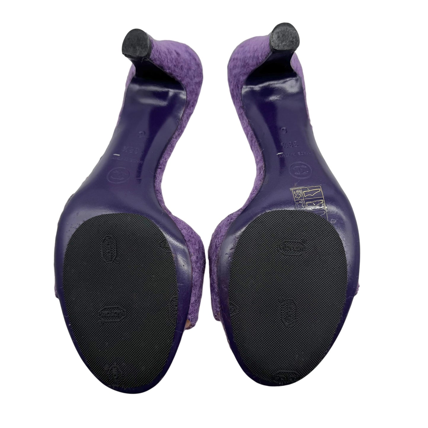 Chanel Purple Knit Mule Heels with Camellia Flower Detail