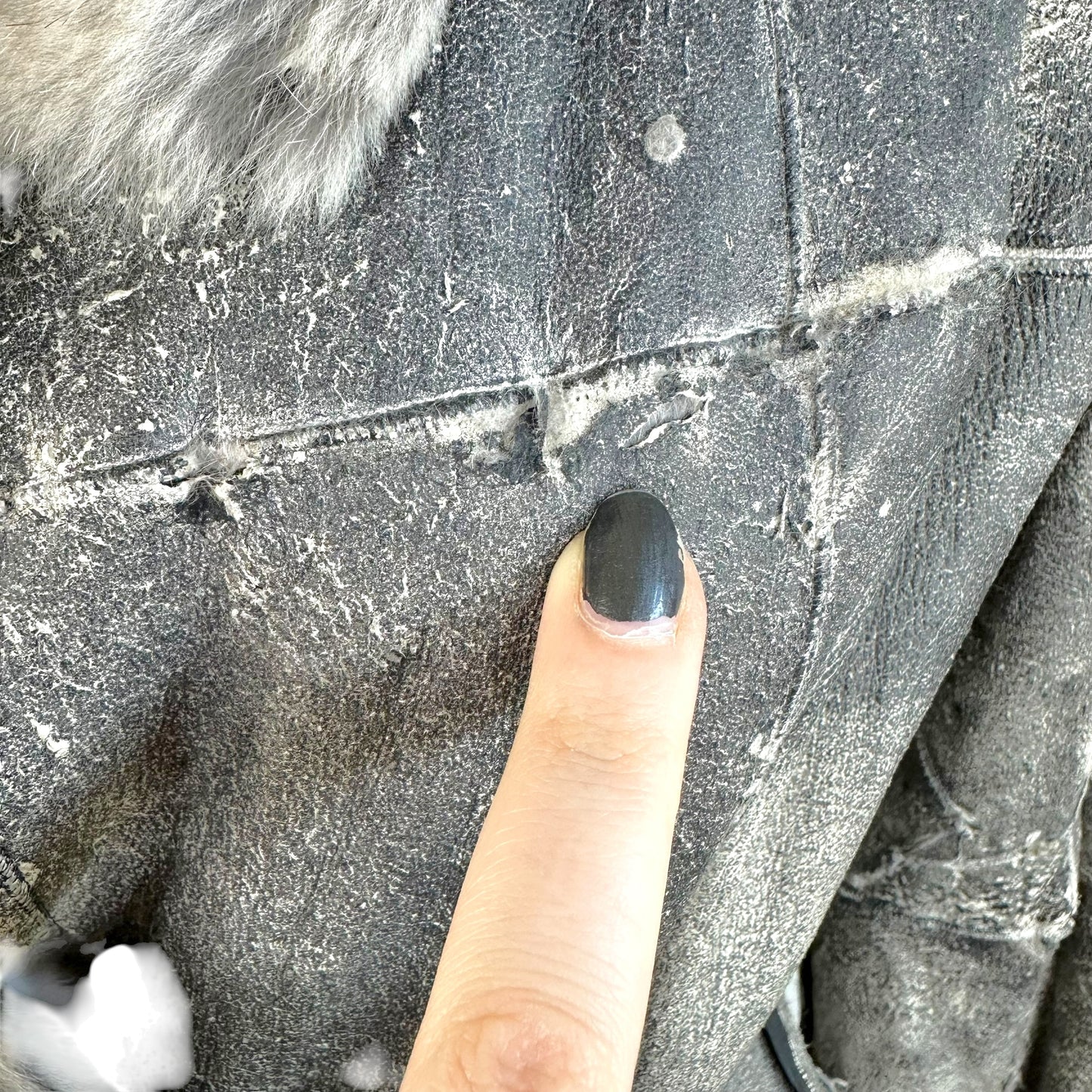 Dolce & Gabbana Gray Rabbit Fur Coat Distressed Print