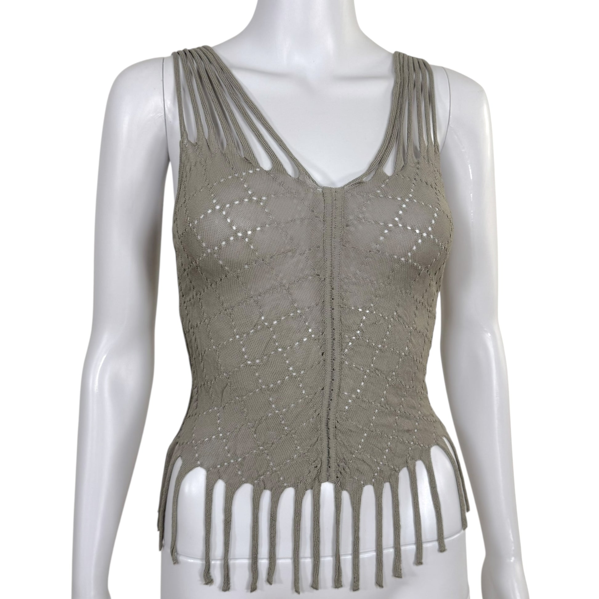 Christian Dior S/S 2001 Gray Open Knit Fringe Trim Tank Top - Outfit Repeater