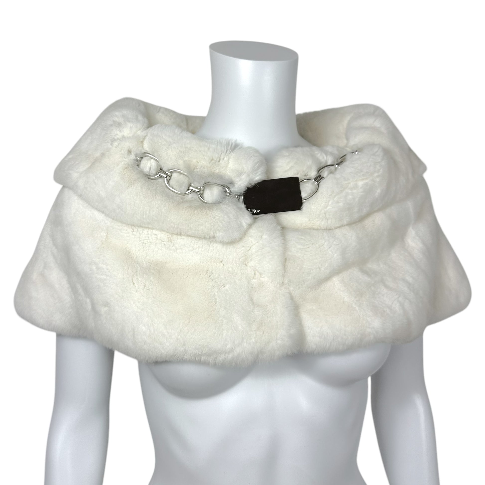 Christian Dior Logo Chain White Rabbit Fur Stole RARE - Outfit Repeater