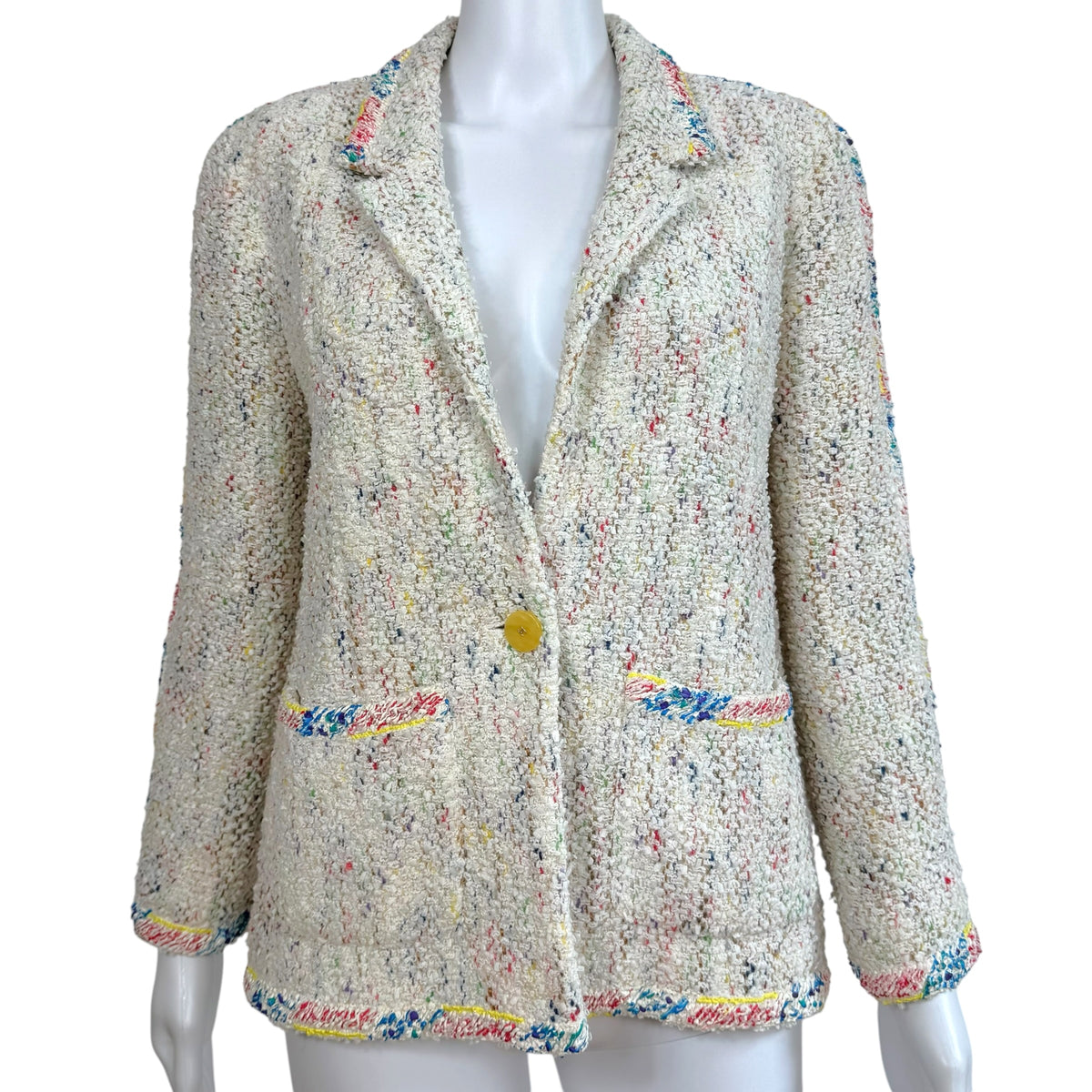 Chanel Tweed Jacket White Multicolor Puff Paint Trim