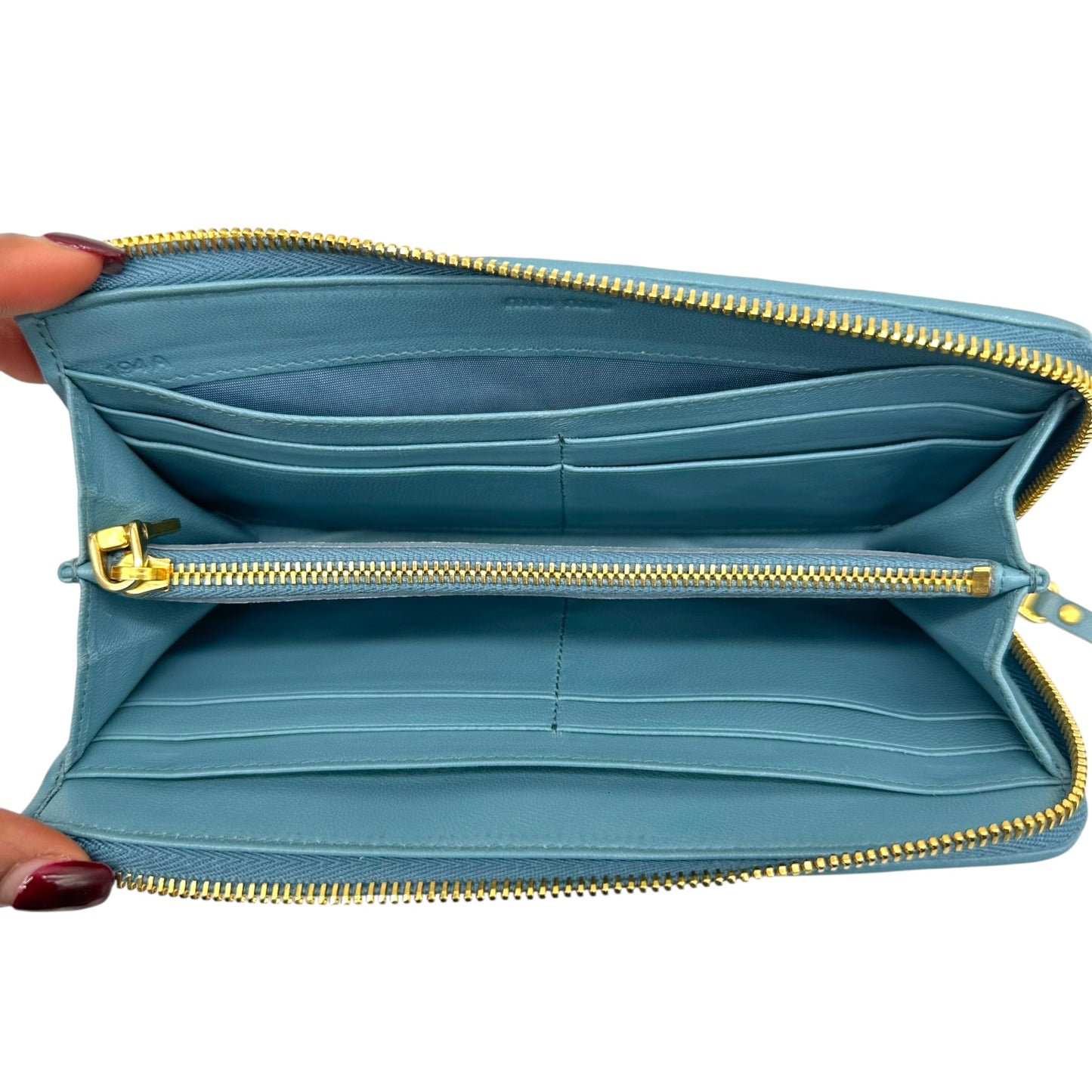 Miu Miu Blue Quilted Matelasse Leather Long Wallet - Outfit Repeater