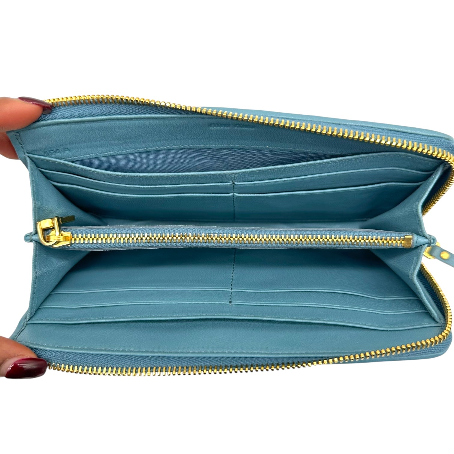 Miu Miu Blue Quilted Matelasse Leather Long Wallet - Outfit Repeater