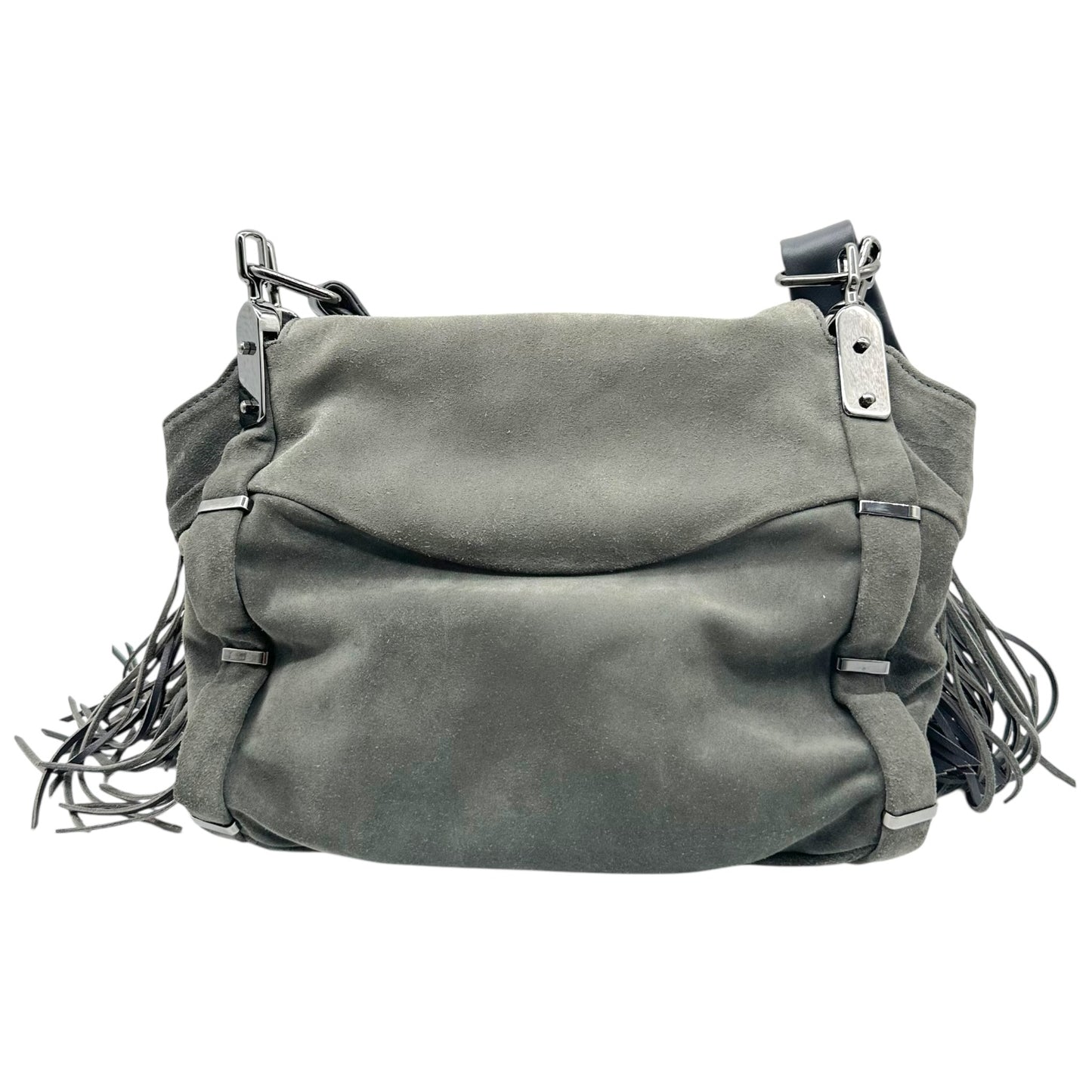 Celine Gray Suede Fringe Trim Crossbody Bag