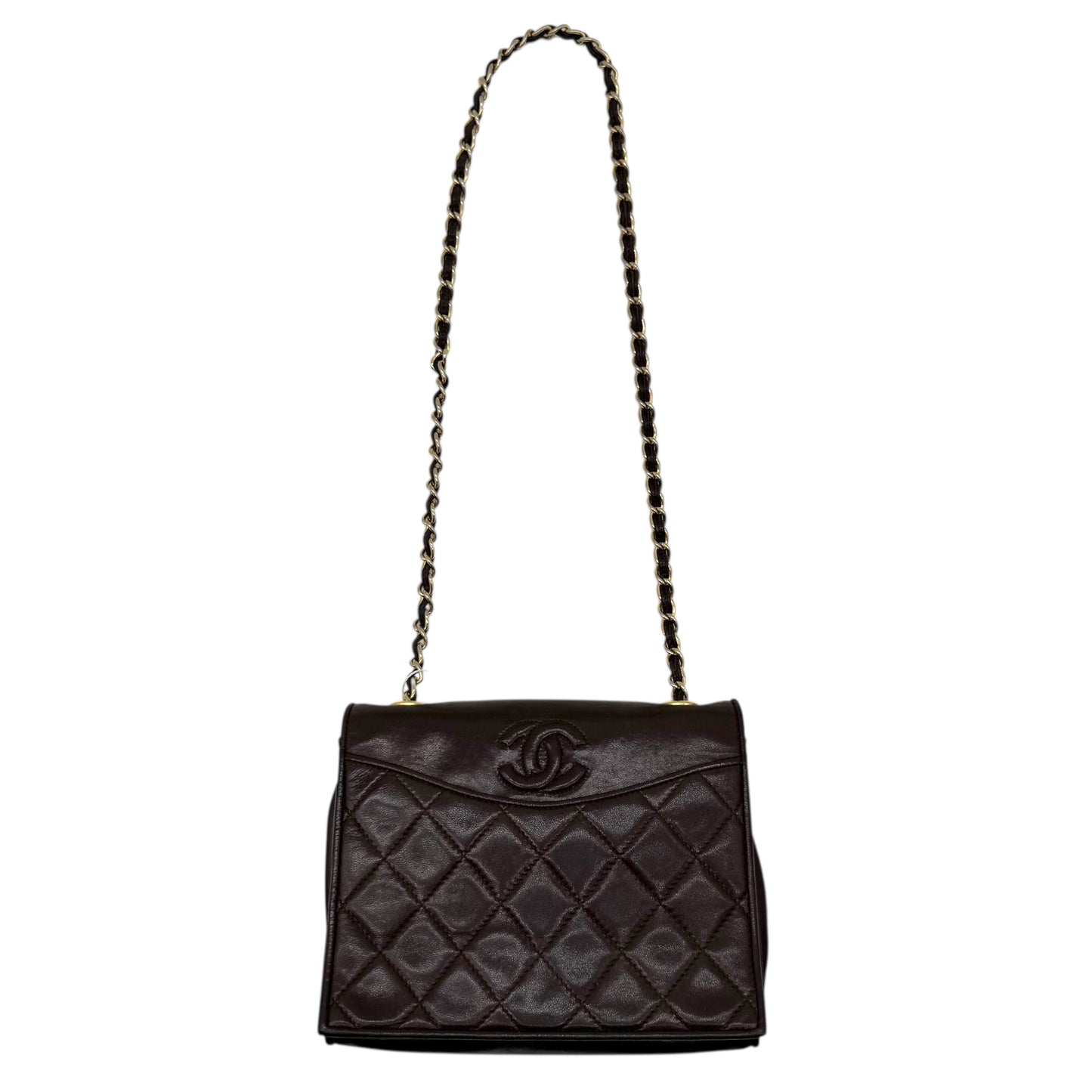 Chanel Chocolate Brown Lambskin Matelasse Quilted Crossbody Bag 1981-91 - Outfit Repeater
