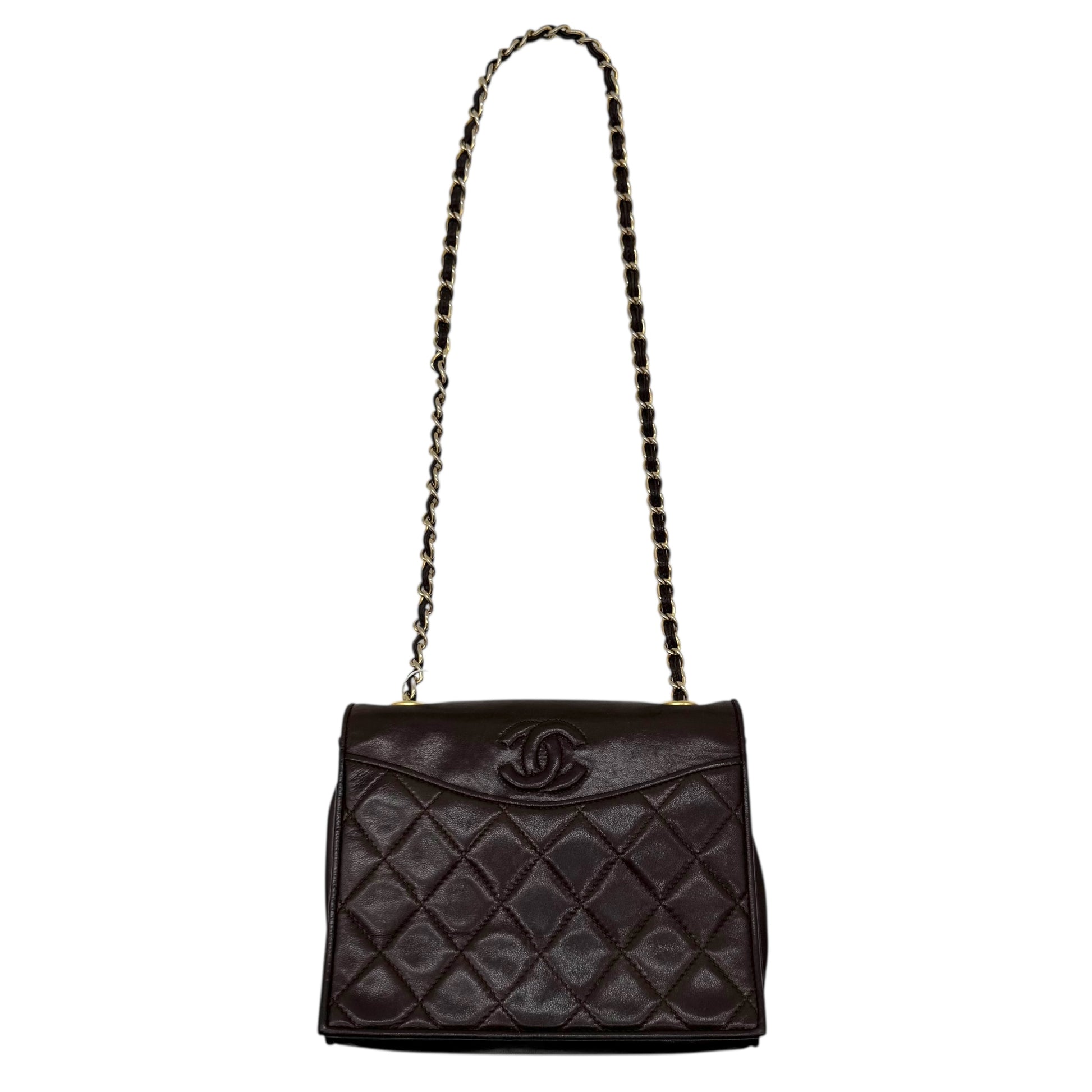 Chanel Chocolate Brown Lambskin Matelasse Quilted Crossbody Bag 1981-91 - Outfit Repeater
