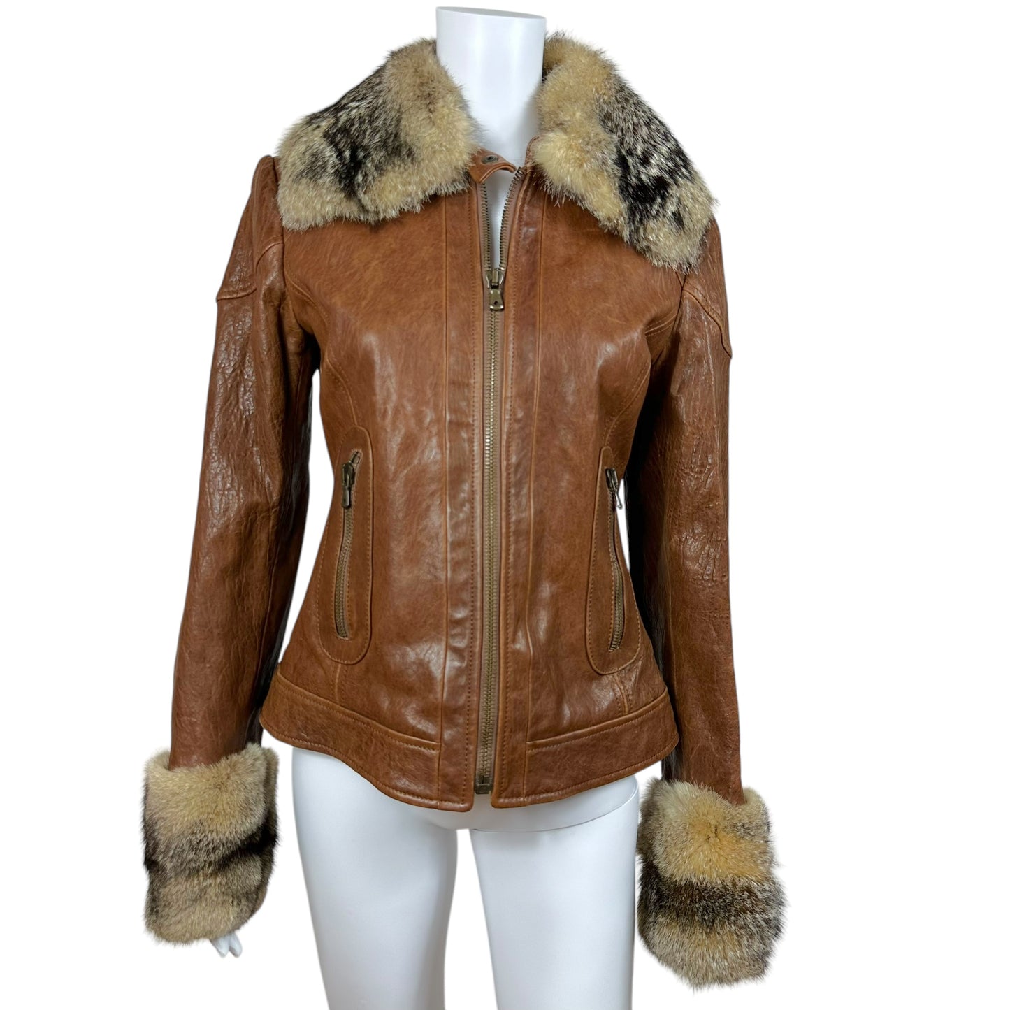 Dolce & Gabbana Brown Leather Fur Trim Jacket - Outfit Repeater