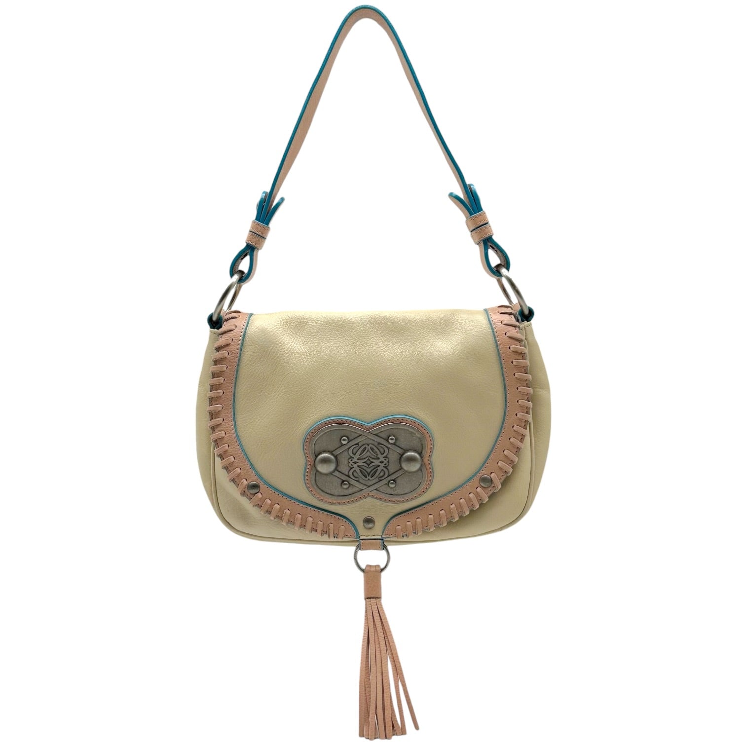 Loewe Shoulder Bag Ivory Pink Blue Whipstitch Trim