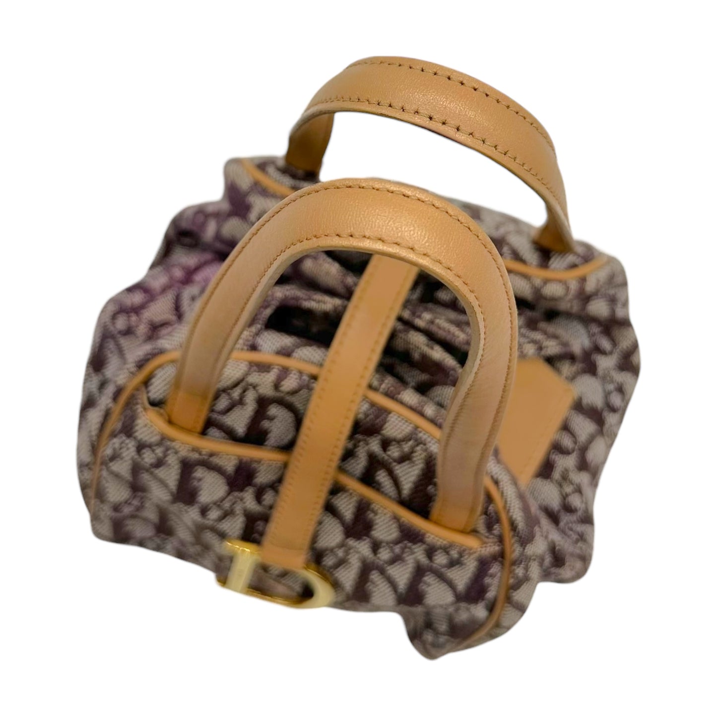 Christian Dior Burgundy Trotter Monogram & Tan Leather Dumpling Bag