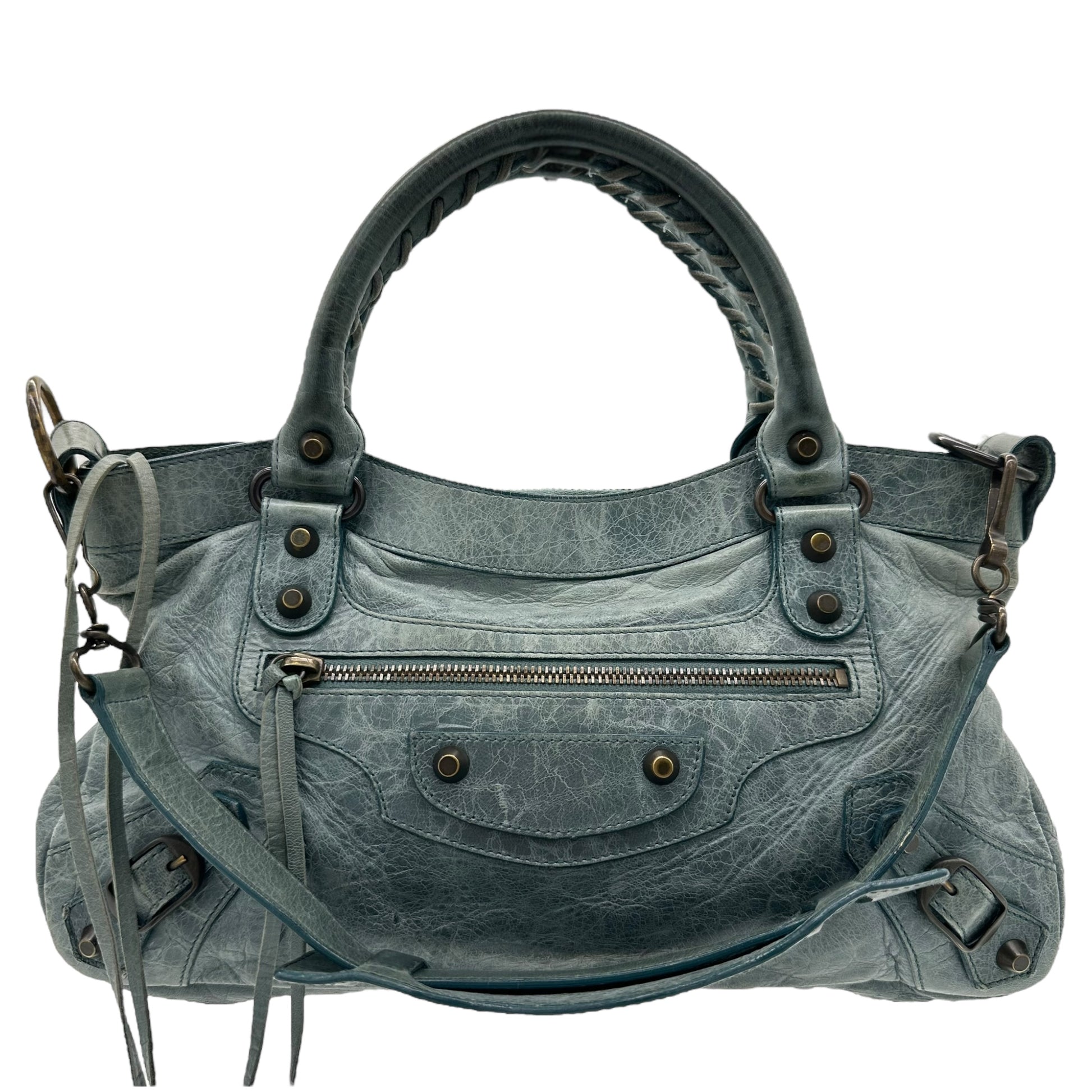 Balenciaga Teal Leather First City Bag - Outfit Repeater