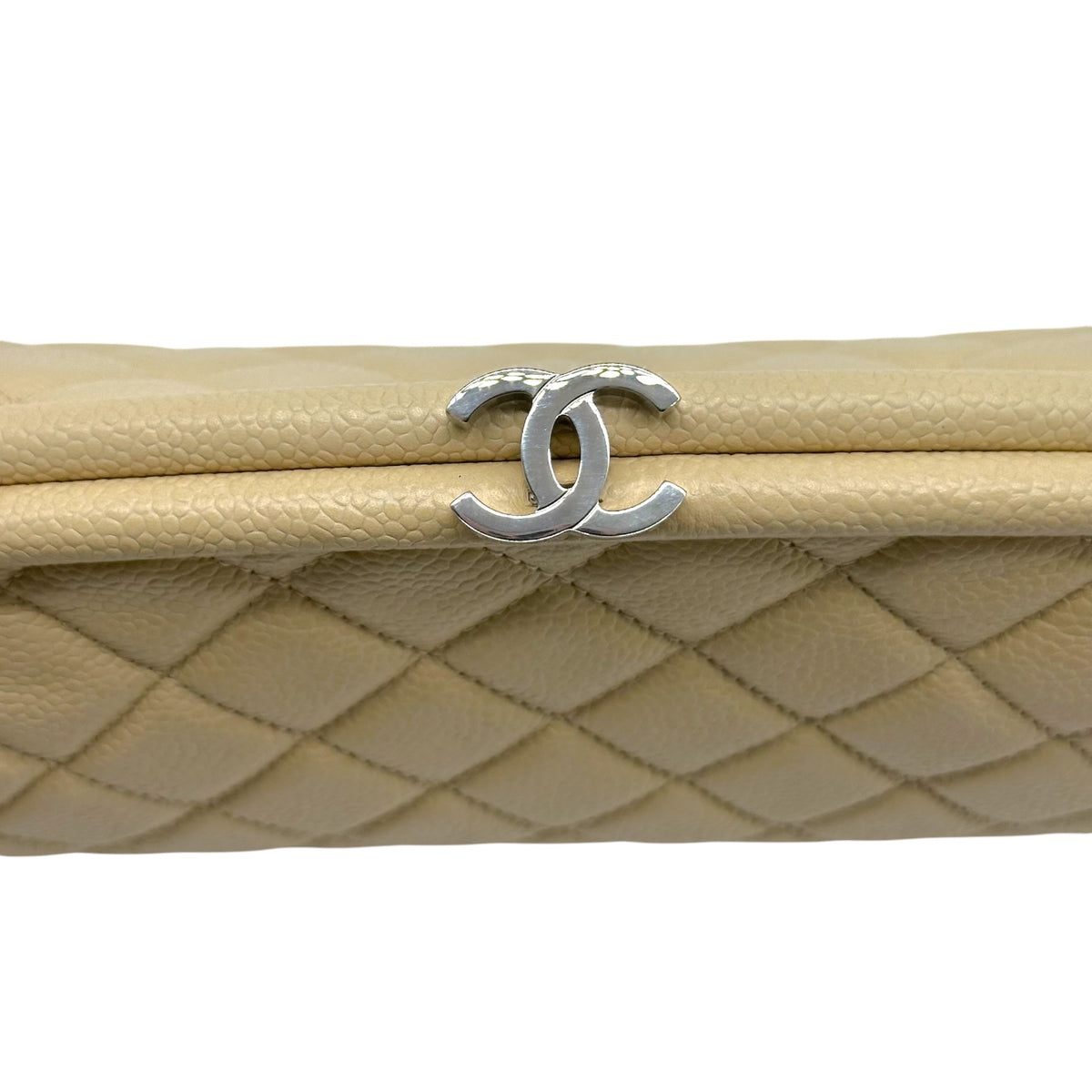 Chanel Light Beige Caviar Leather Crescent Clutch Bag