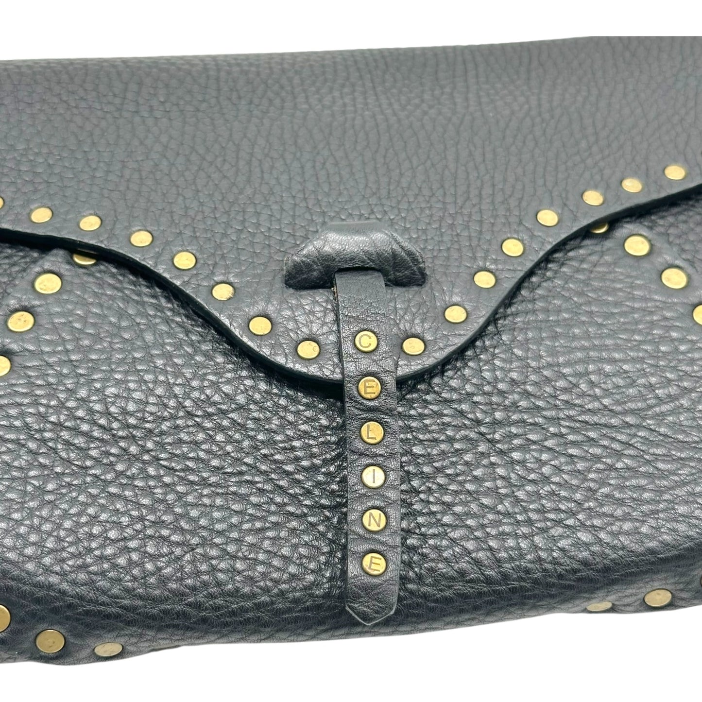 Celine Black Leather Studded Poulbot Shoulder Bag