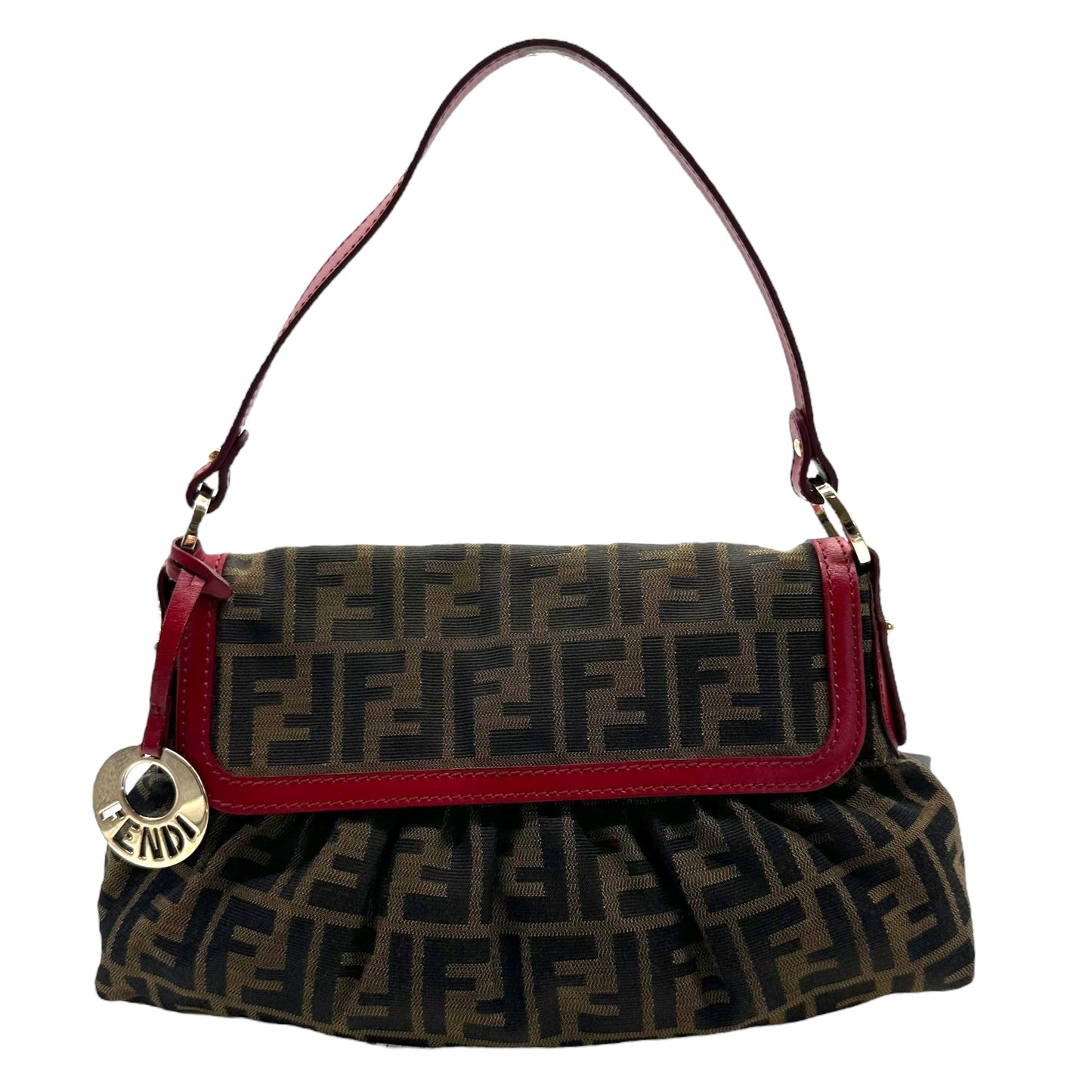 Fendi Red Leather Trim Zucca Monogram Chef Bag - Outfit Repeater