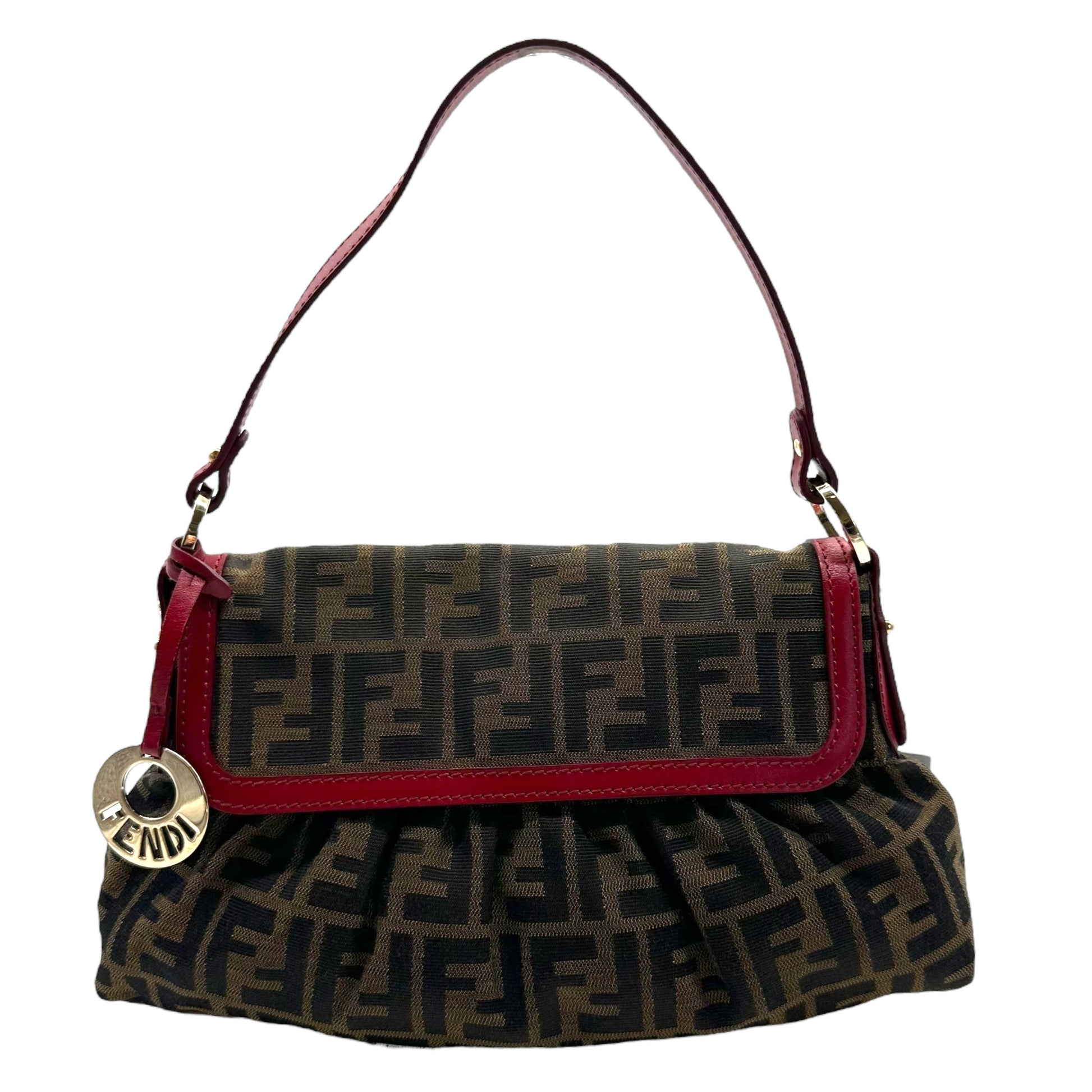 Fendi Red Leather Trim Zucca Monogram Chef Bag - Outfit Repeater