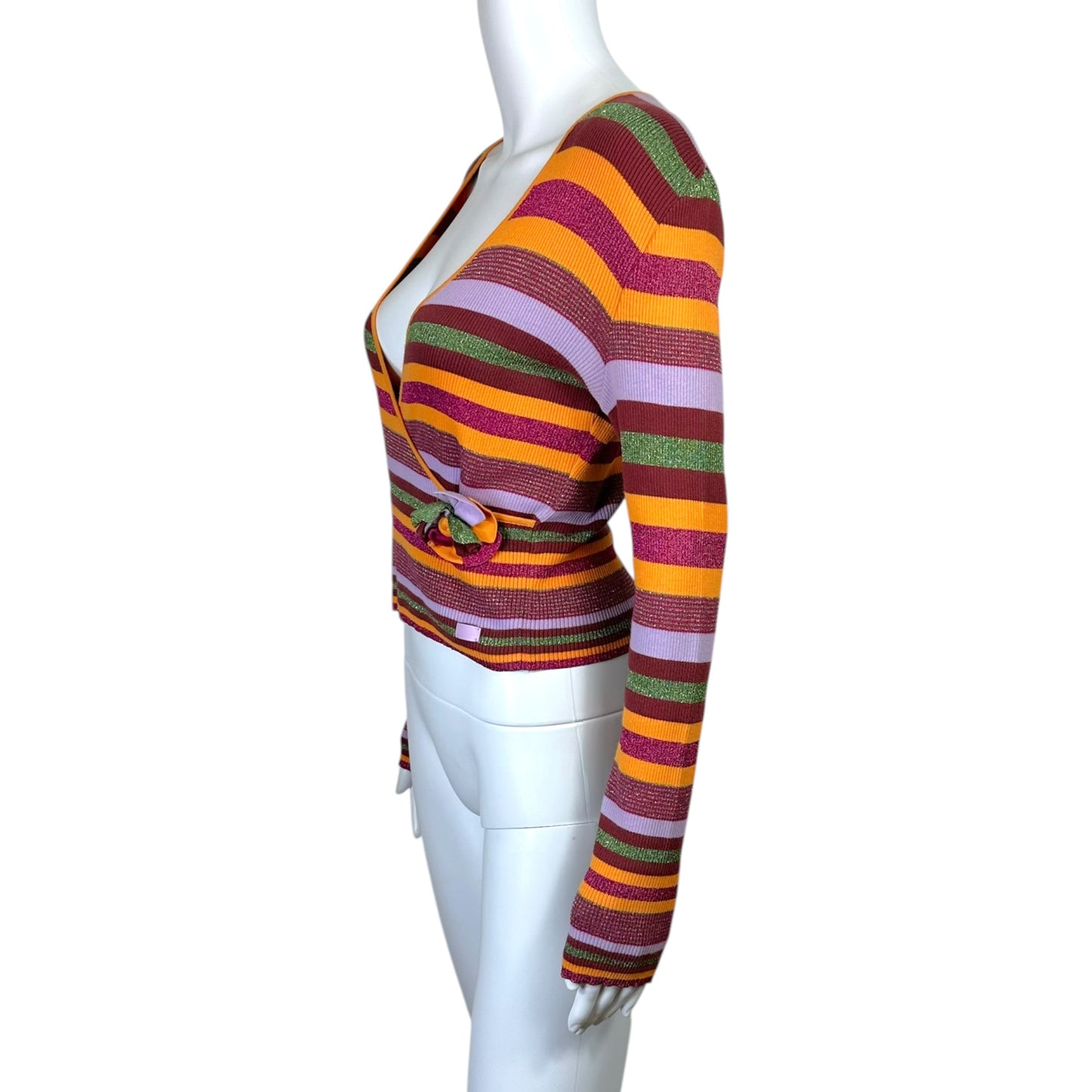 Chanel Spring 2001 Purple & Orange Metallic Striped Wrap Style Sweater Top
