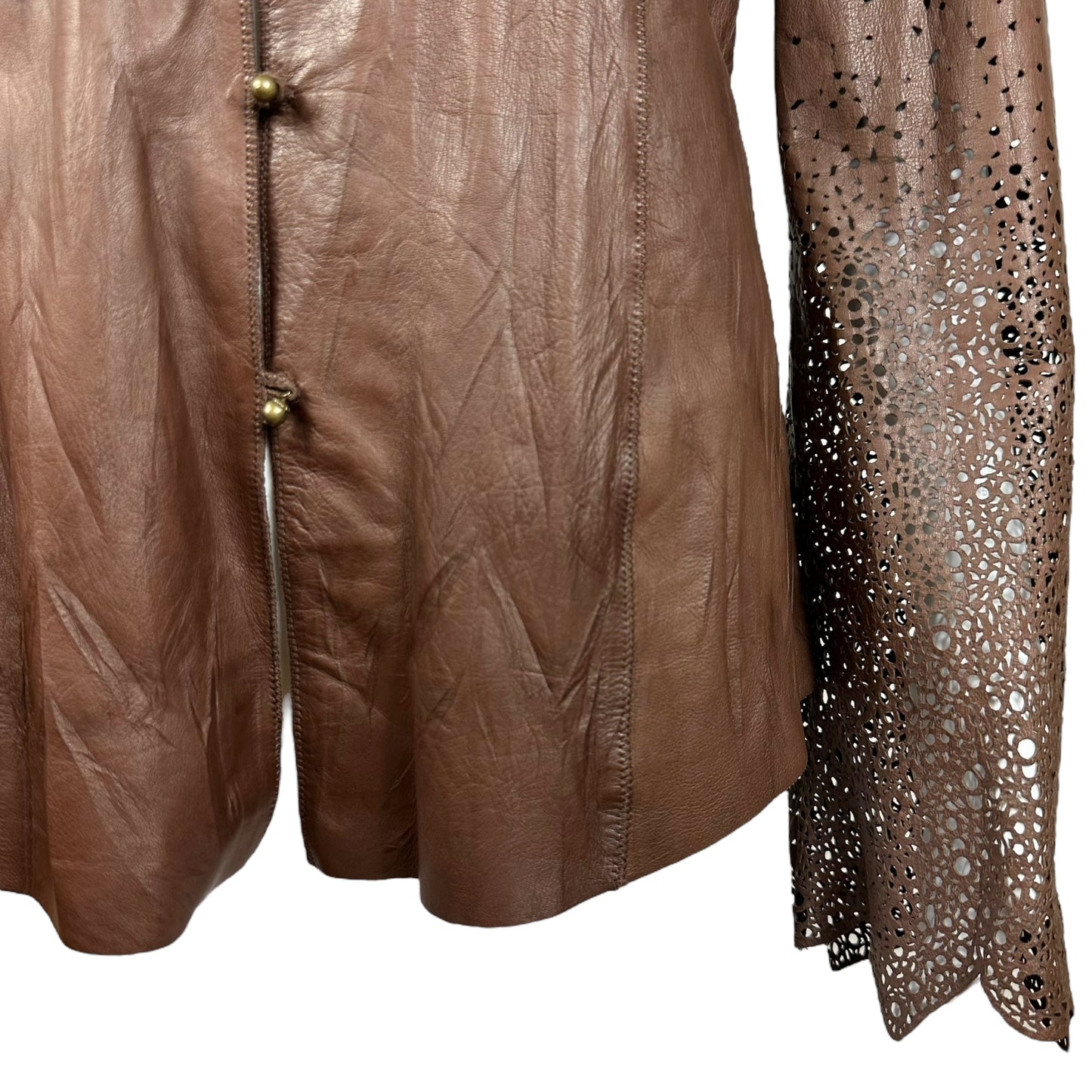 Roberto Cavalli F/W 2003 Brown Leather Laser Cut Jacket