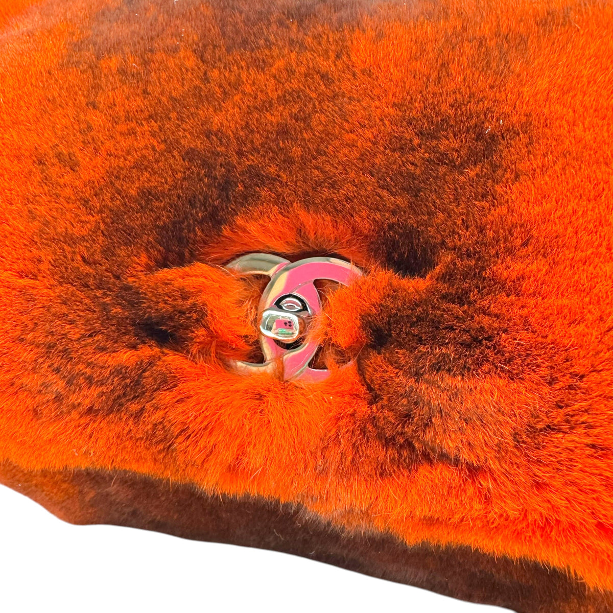 Chanel Orange Rabbit Fur Triple Chain Small Flap Bag 2004-05