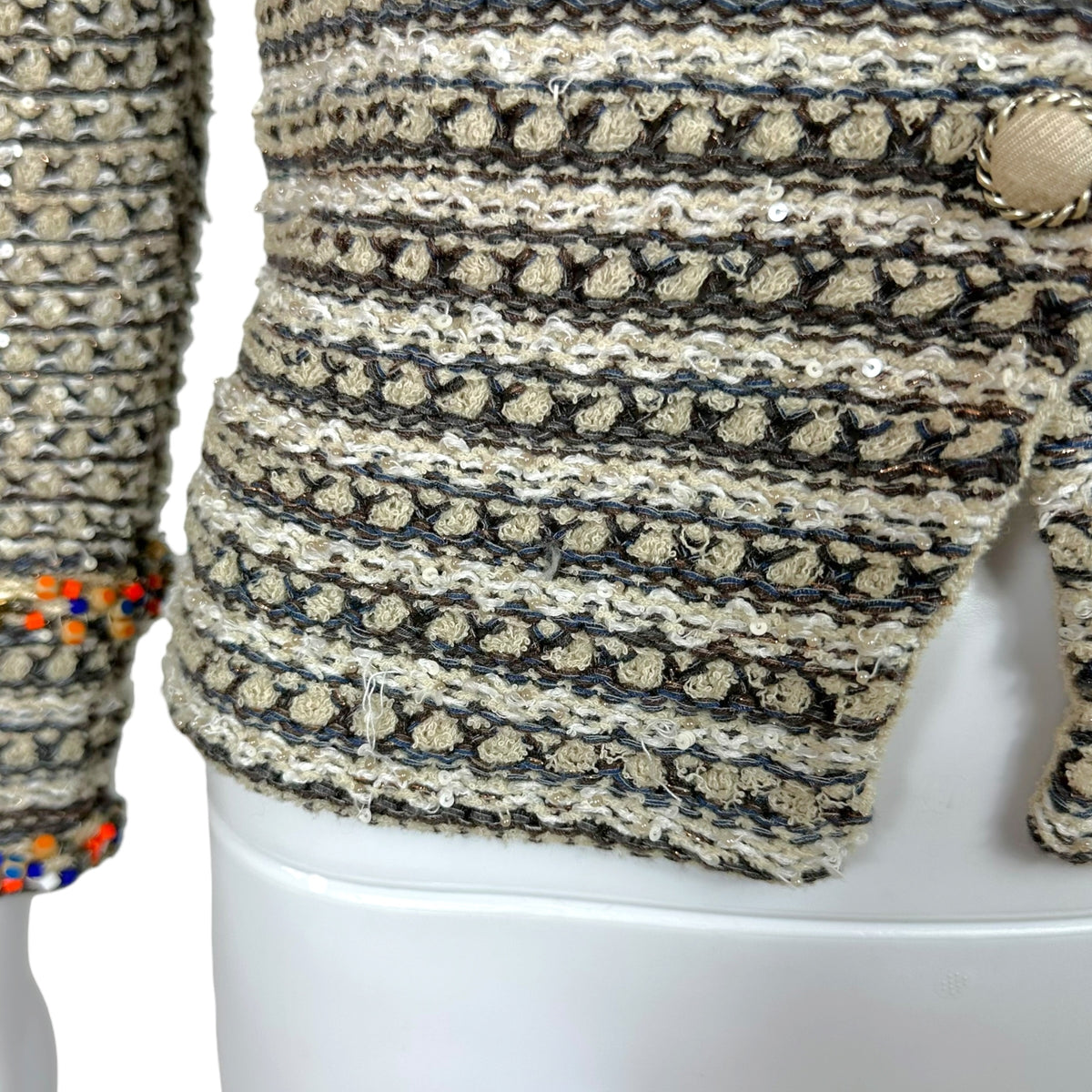 Chanel Taupe Tweed Sequin Knit Crop Cardigan