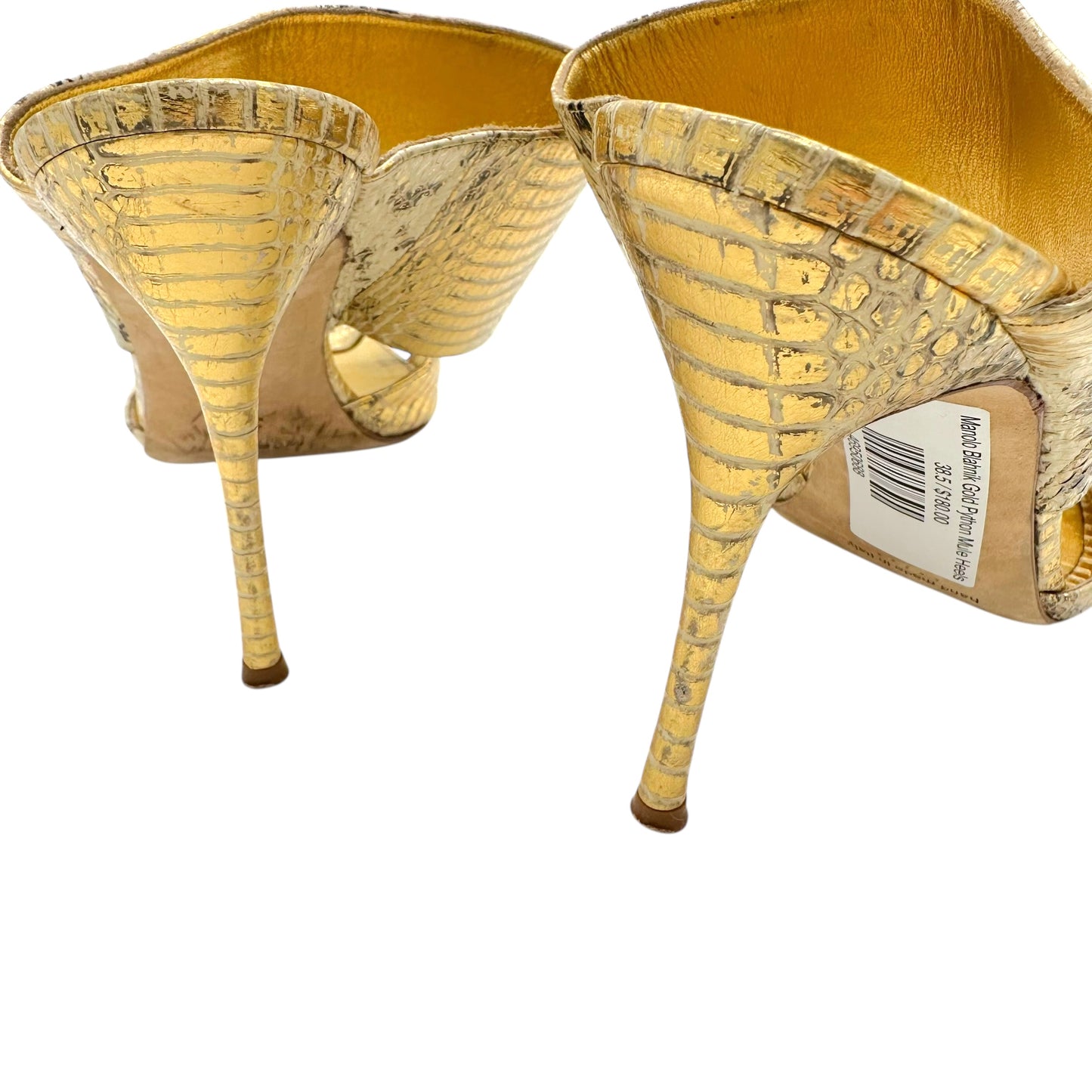Manolo Blahnik Gold Python Mule Heels
