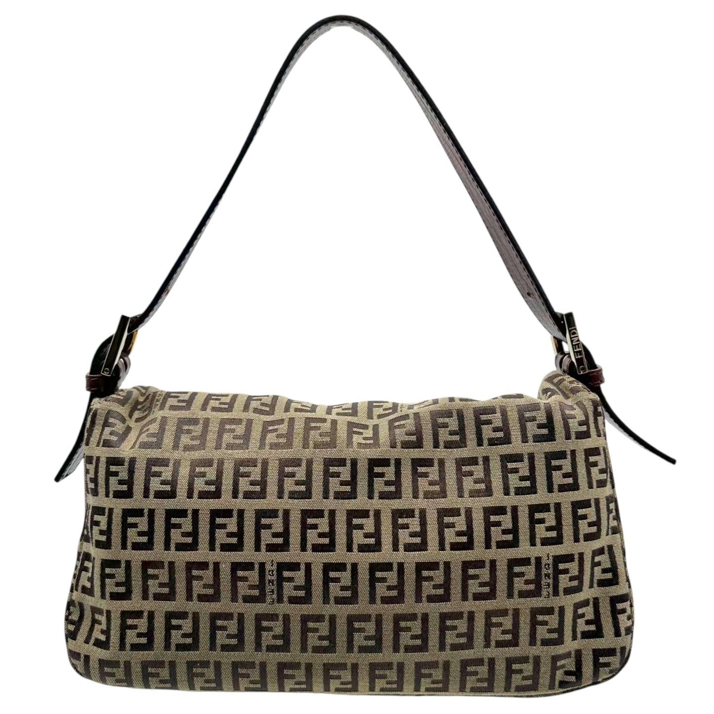 Fendi Fold-Over Baguette Bag Brown Beige Zucchino Monogram