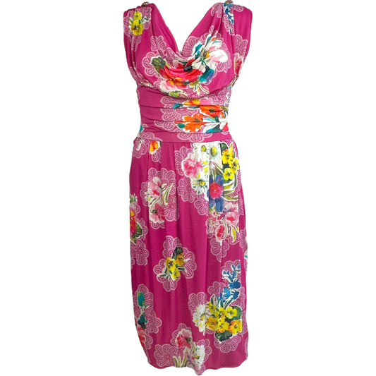 D&G Dolce & Gabbana Pink Floral Cowl Neck Midi Dress