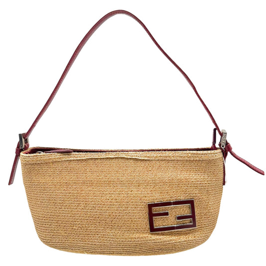 Fendi Shoulder Pochette Bag Burgundy Leather Raffia