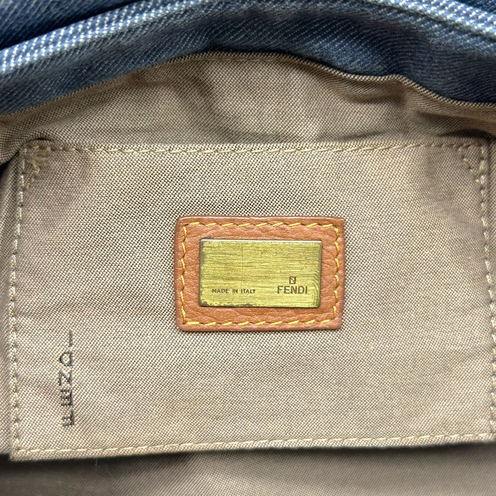 Fendi Chef Shoulder Bag Blue Denim Brown Leather