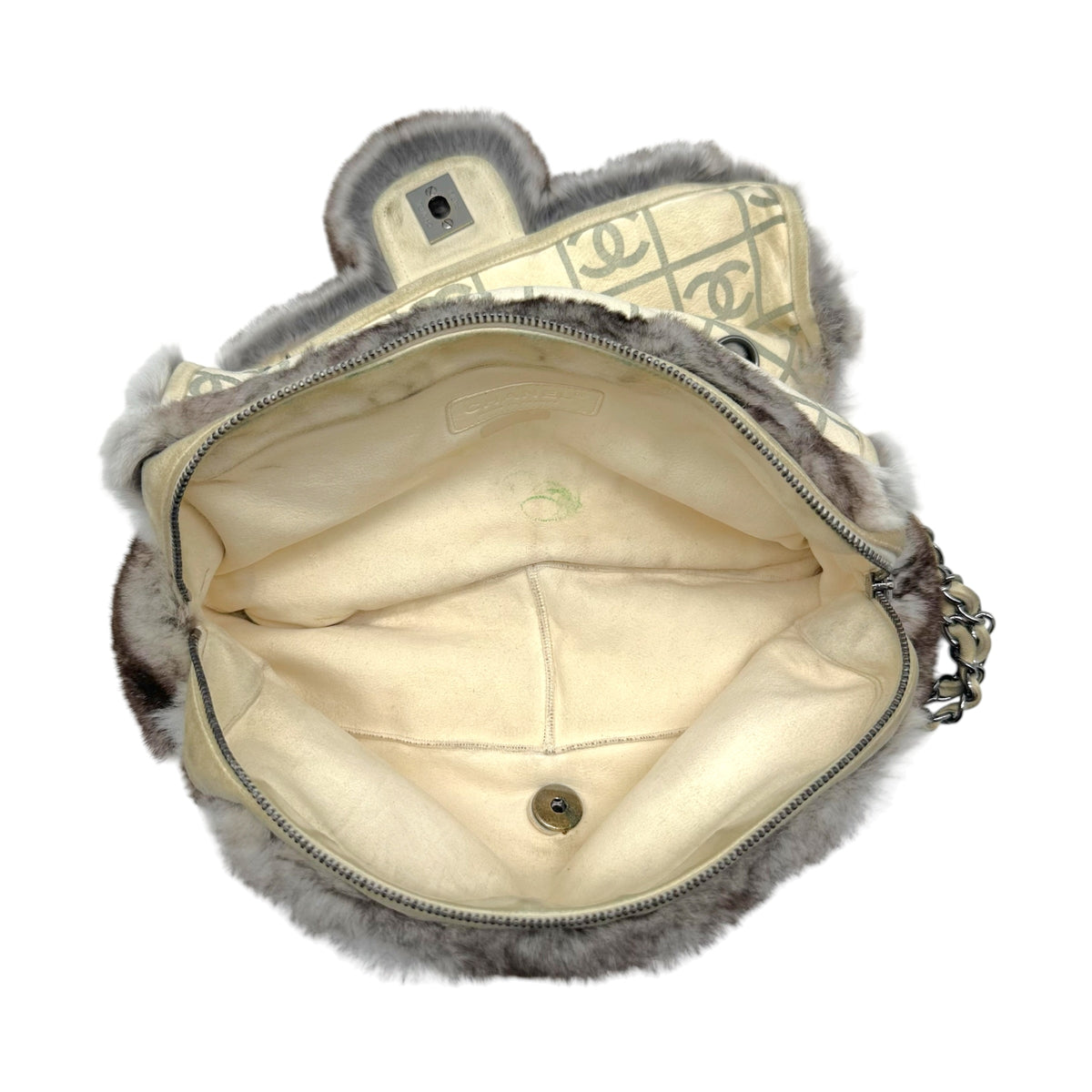 Chanel Small Flap Shoulder Bag Brown Gray Rabbit Fur