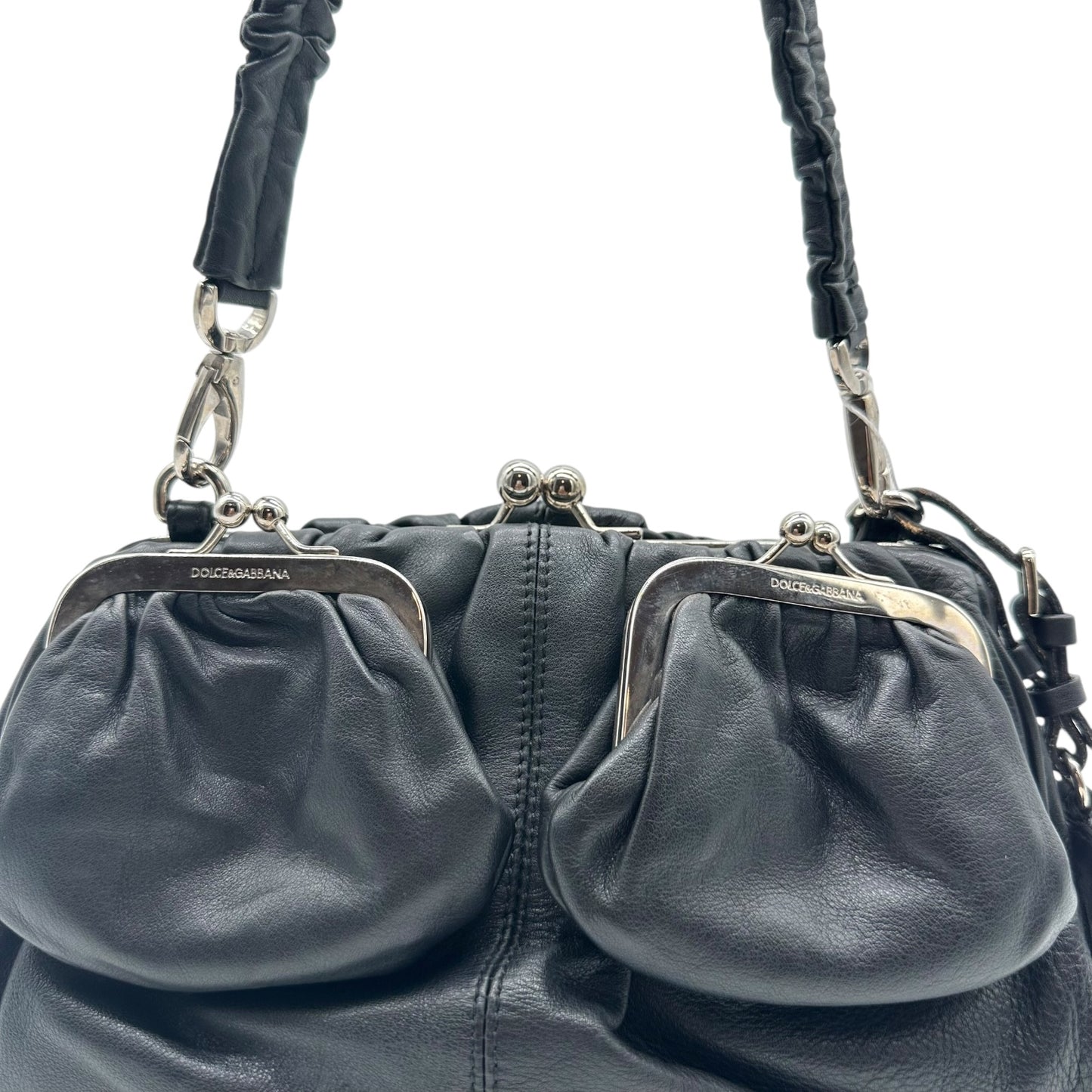 Dolce & Gabbana Black Leather Kisslock Shoulder Bag - Outfit Repeater