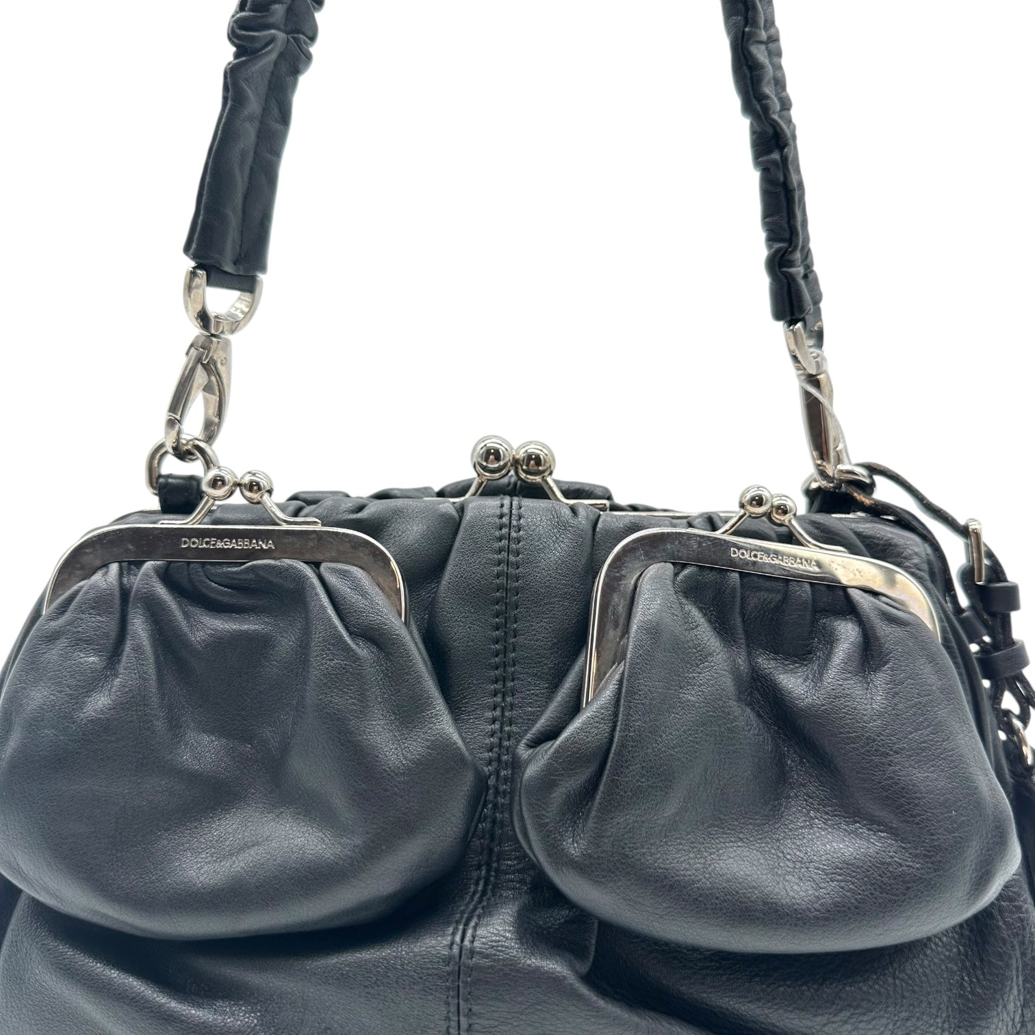 Dolce & Gabbana Black Leather Kisslock Shoulder Bag - Outfit Repeater
