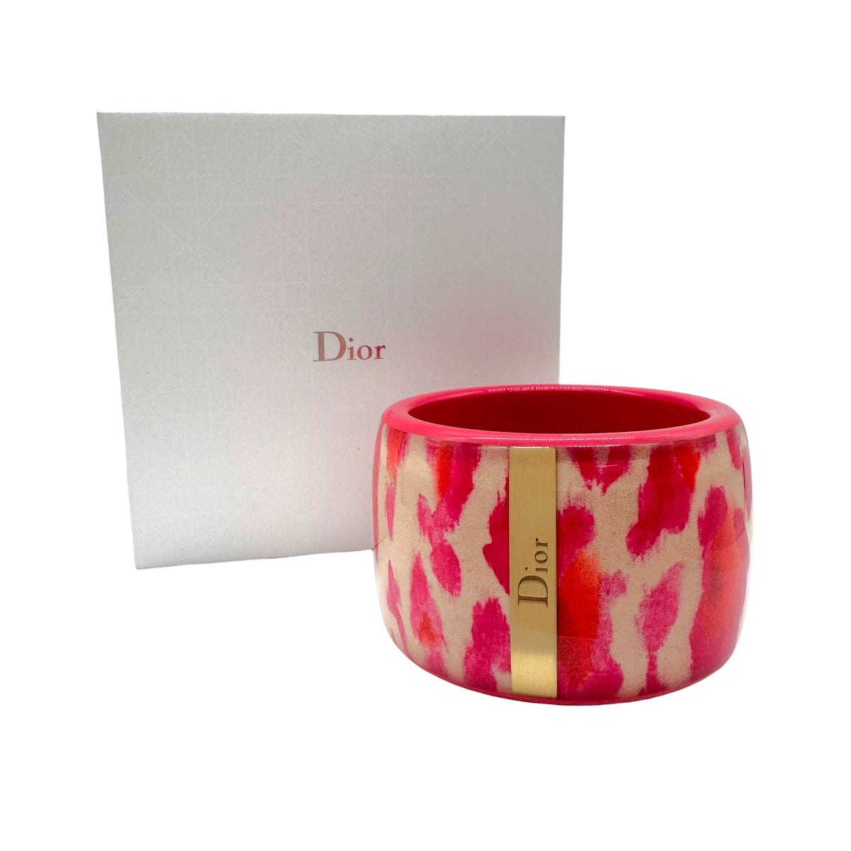Christian Dior Chunky Bangle Bracelet Hot Pink Gold Leopard Print