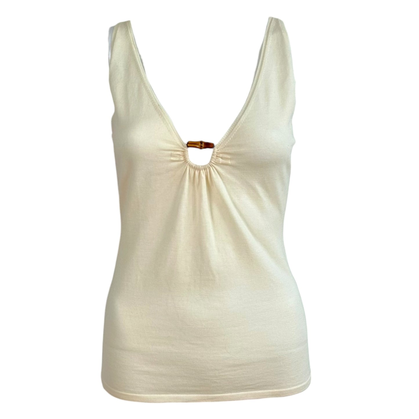 Gucci Ivory Wool Knit V-Neck Tank Top
