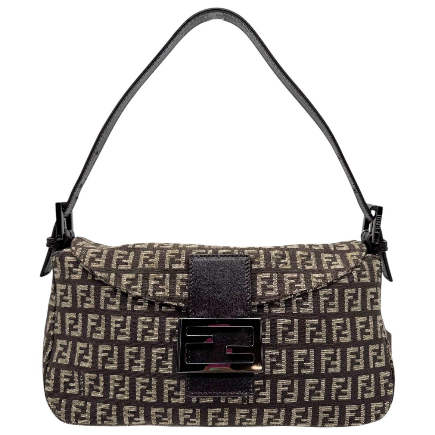 Fendi Brown Zucchino Monogram Fold-Over Baguette Bag