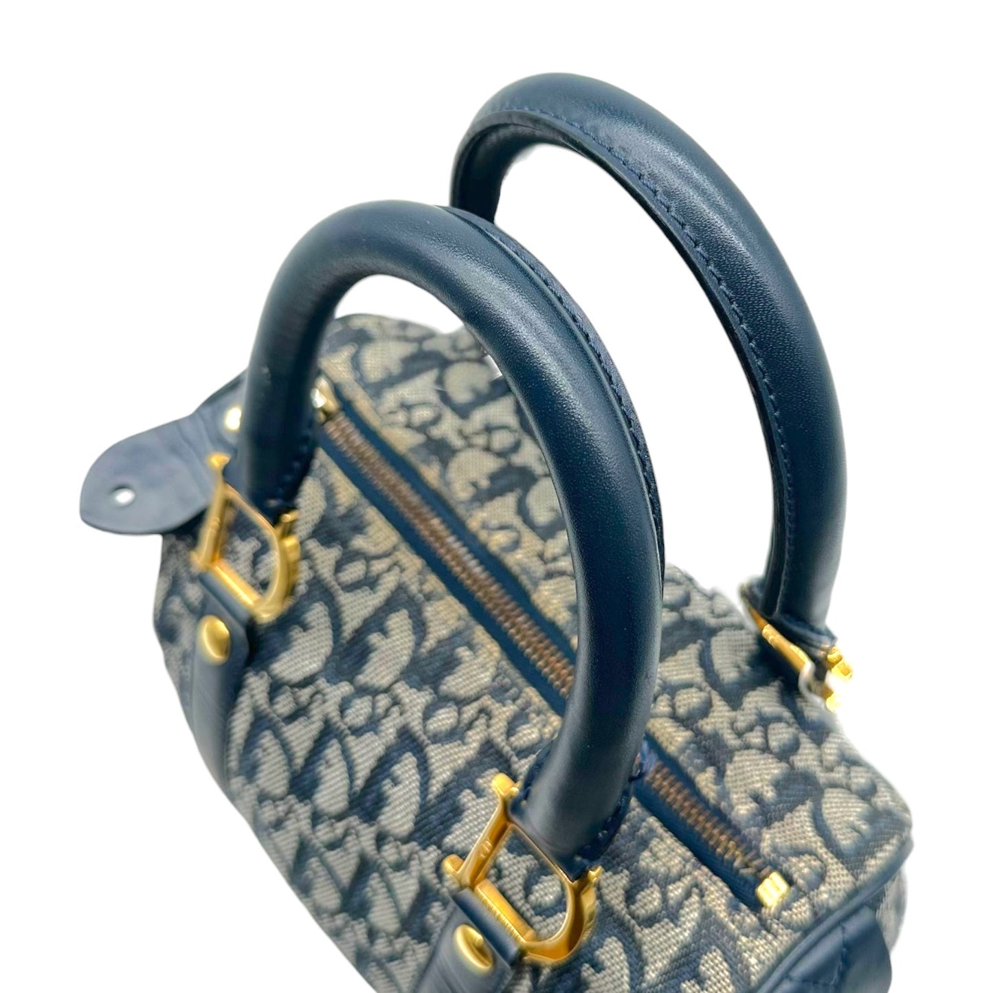 Christian Dior Navy Blue Trotter Monogram Small Boston Bag