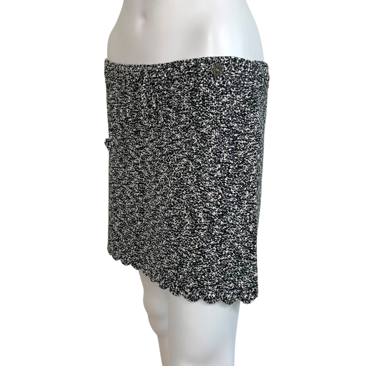 Chanel Black & White Scalloped Hem Cotton Knit Mini Skirt
