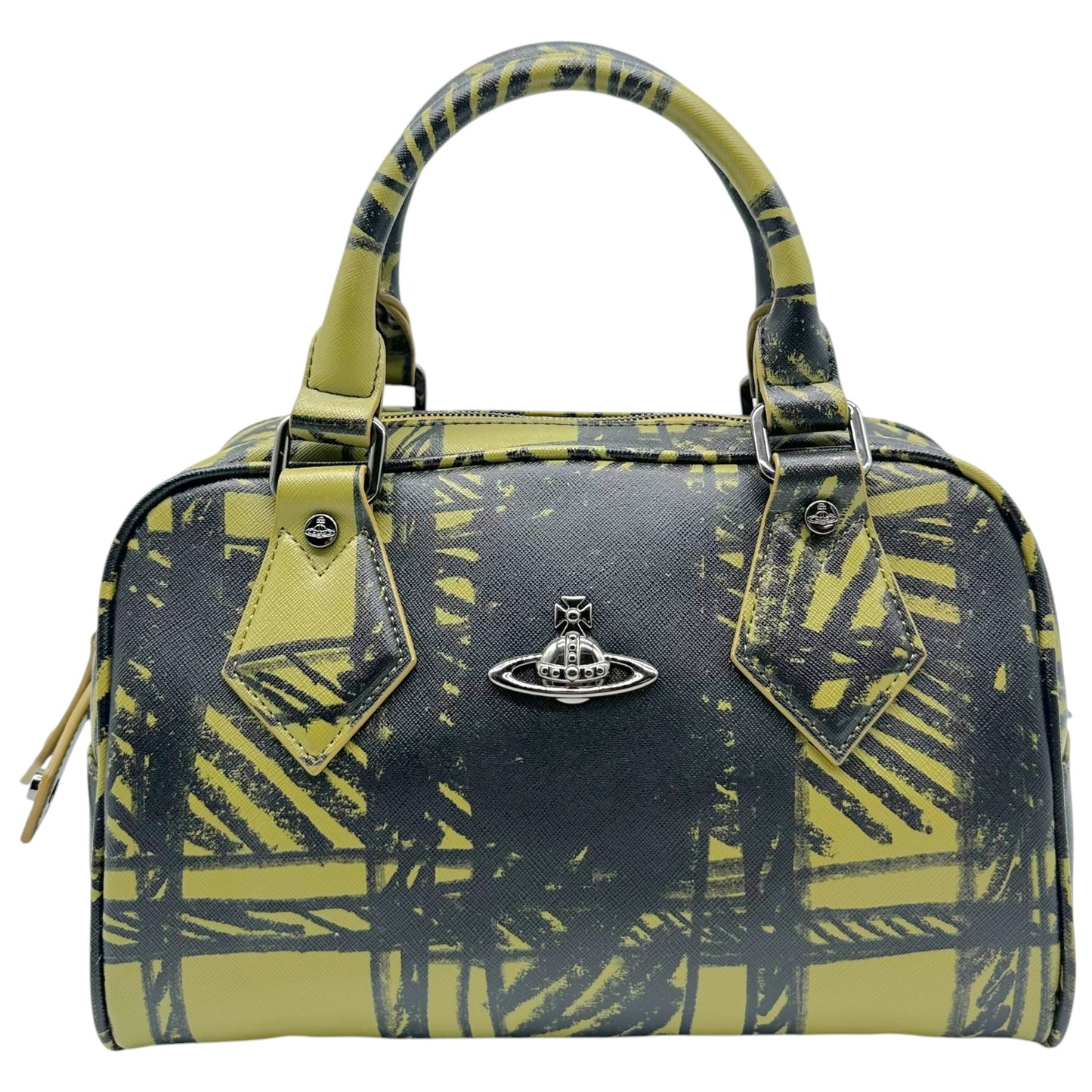 Vivienne Westwood Green & Black Scribble Plaid Print Bowler 2-Way Bag