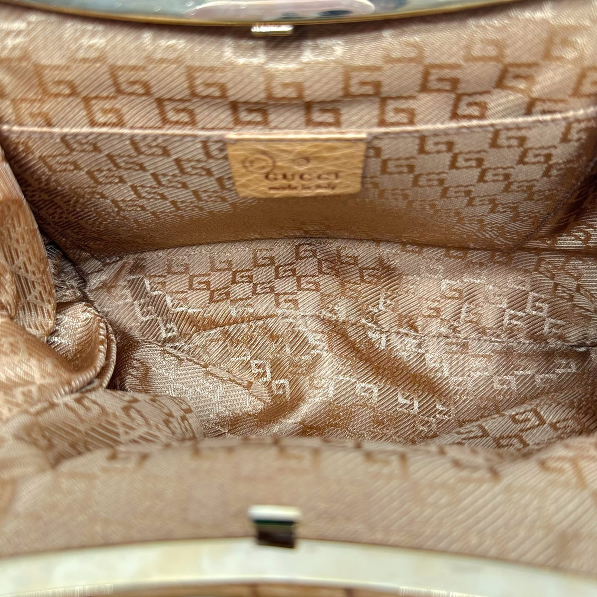 Gucci Shoulder Bag Tan Ostrich Mink Bamboo Handle