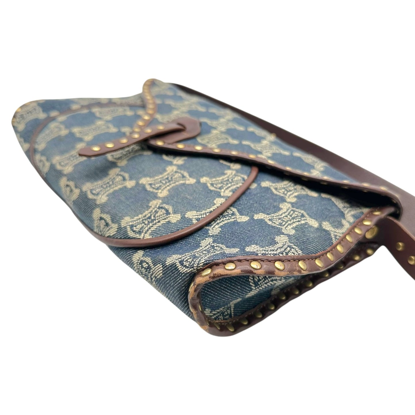 Celine Denim Shoulder Bag Triomphe Monogram Studded
