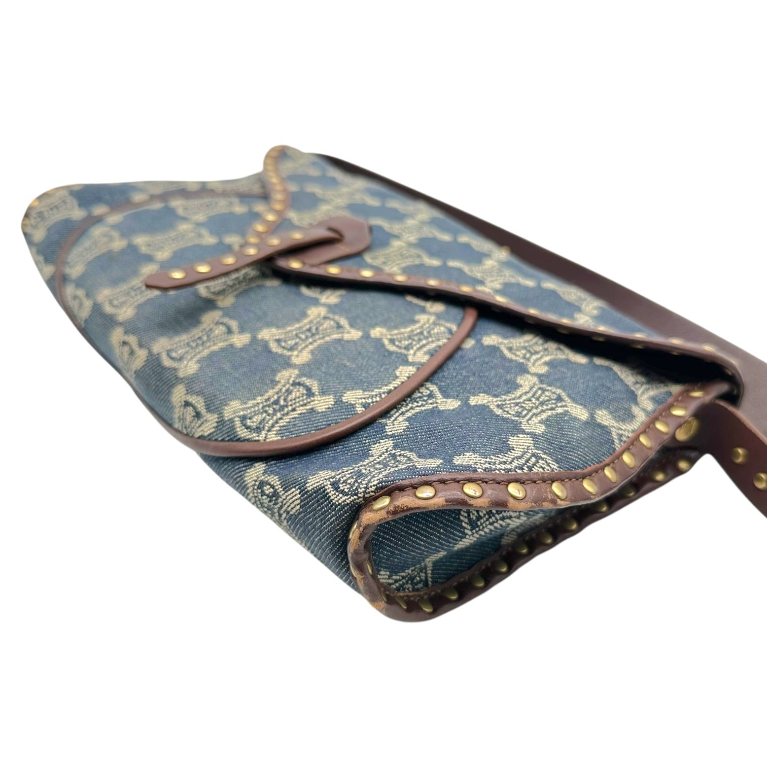 Celine Denim Shoulder Bag Triomphe Monogram Studded