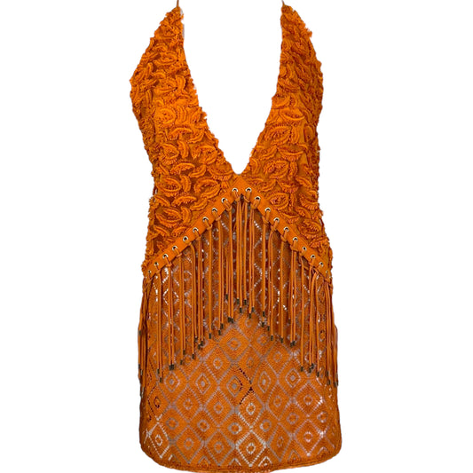 Just Cavalli Roberto Cavalli Orange Fringe & Lace Top NEW
