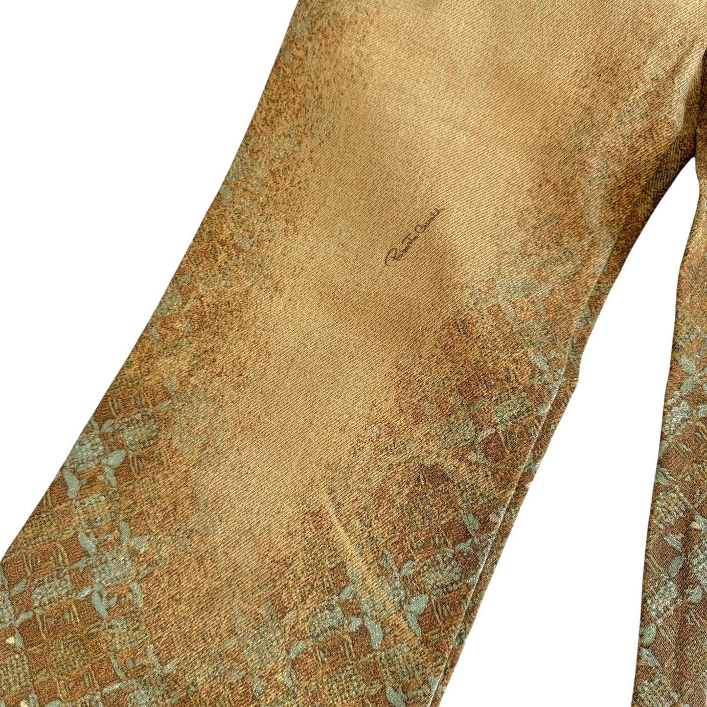 Roberto Cavalli Glitter Printed Jeans Brown Turquoise Flare