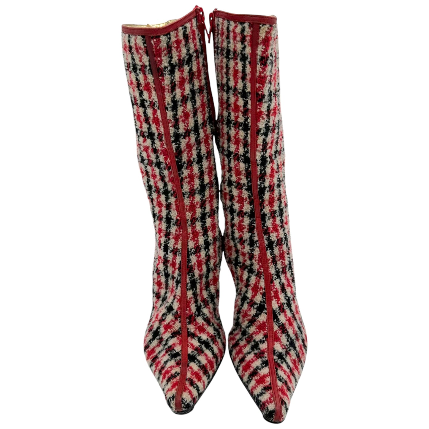 D&G Dolce & Gabbana Blue and Red Plaid Heeled Boots