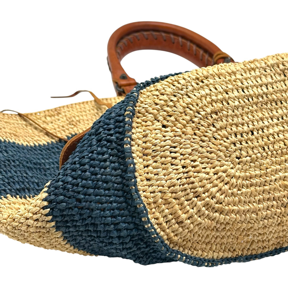 Balenciaga Raffia Beach Tote Bag Navy Blue Beige Stripes