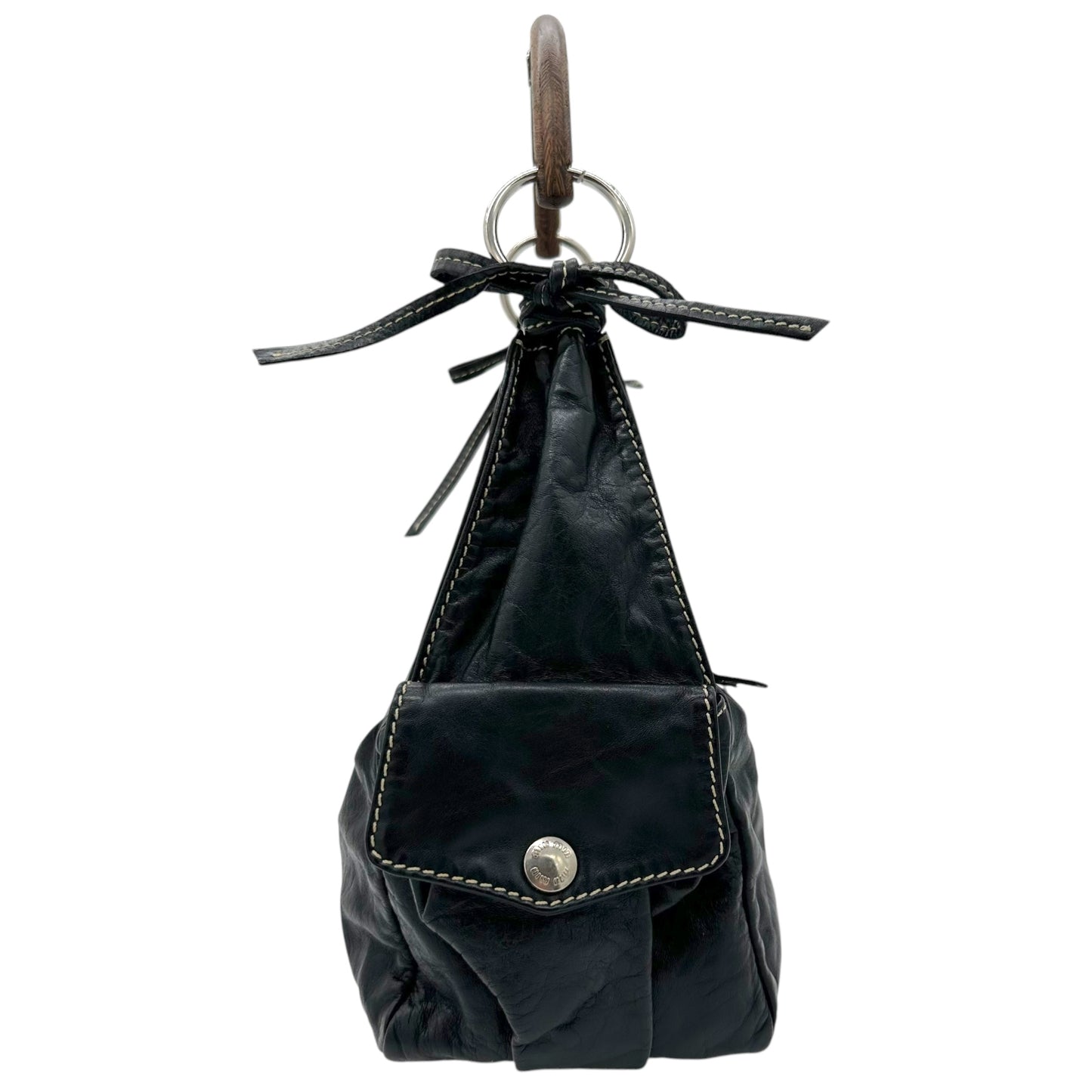 Miu Miu Black Leather & Wooden Handle Shoulder Bag - Outfit Repeater