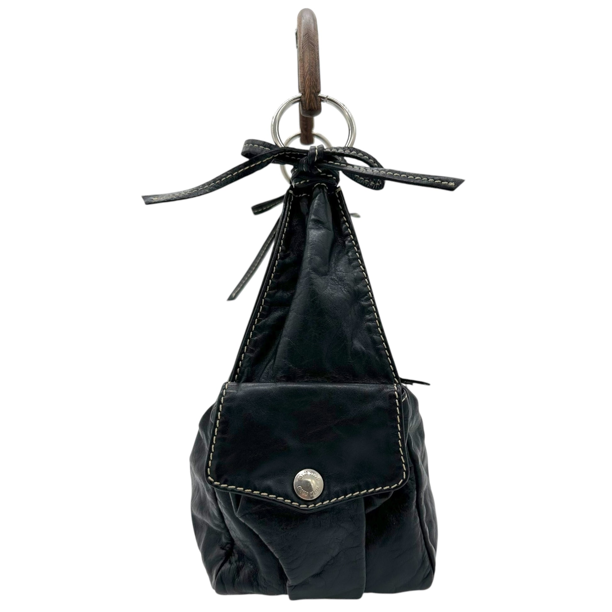 Miu Miu Black Leather & Wooden Handle Shoulder Bag - Outfit Repeater