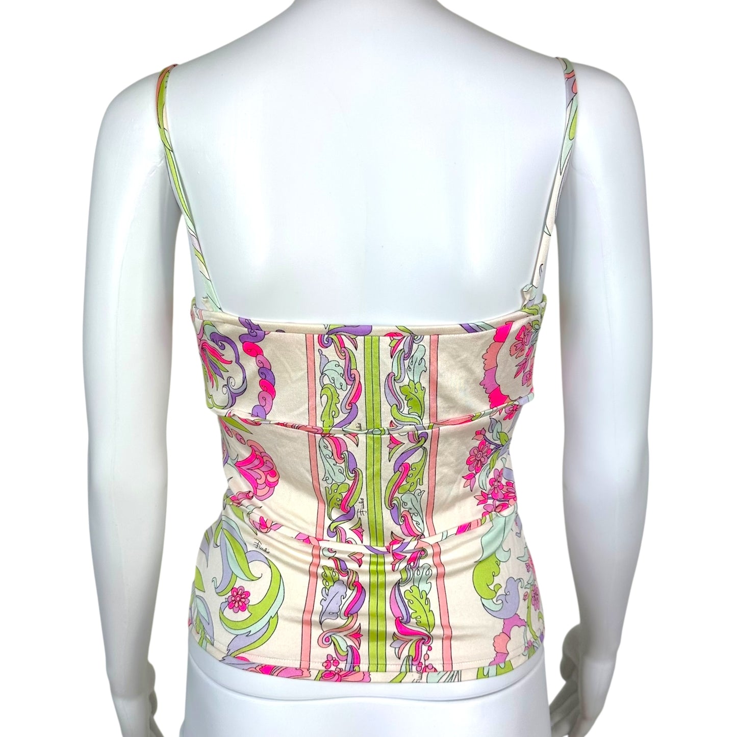 Emilio Pucci Pink & Green Floral Print Bow Cami Top