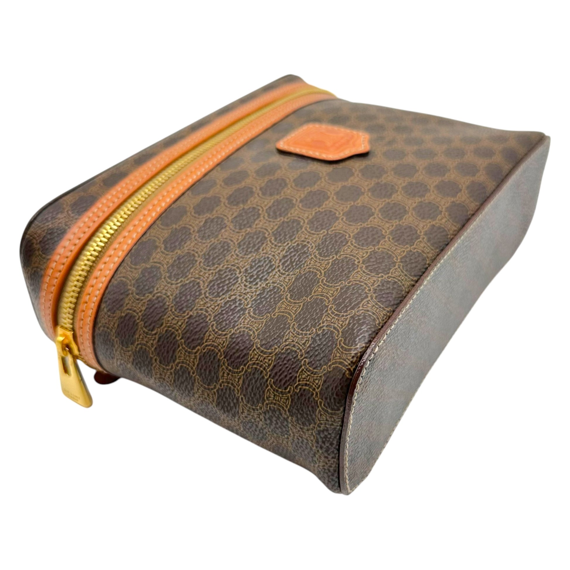 Celine Brown Triomphe Monogram Top Handle Vanity Bag