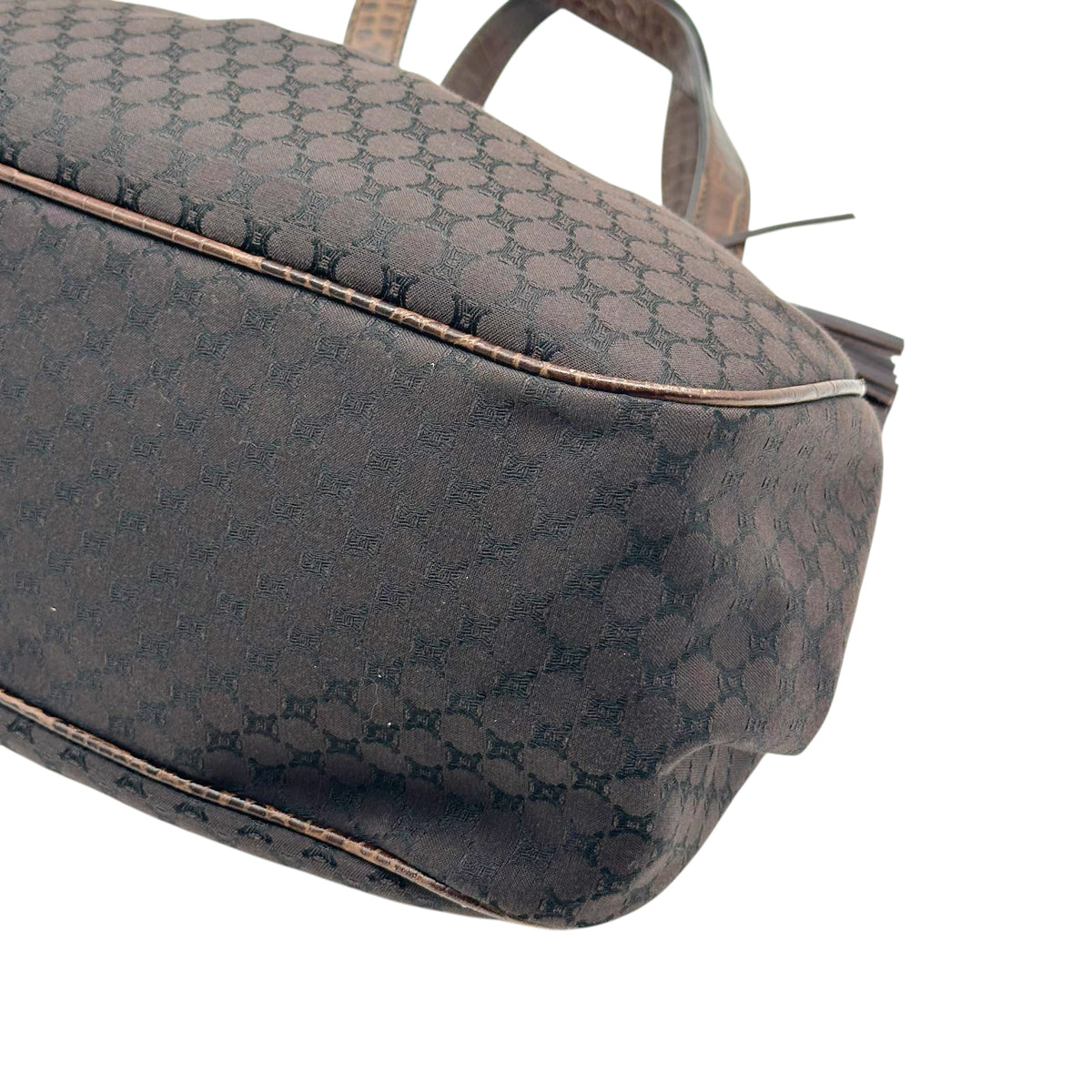 Celine Brown Triomphe Monogram Croc Leather Shoulder Bag