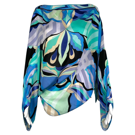 Emilio Pucci Blue Printed Silk Dolman Sleeve Blouse