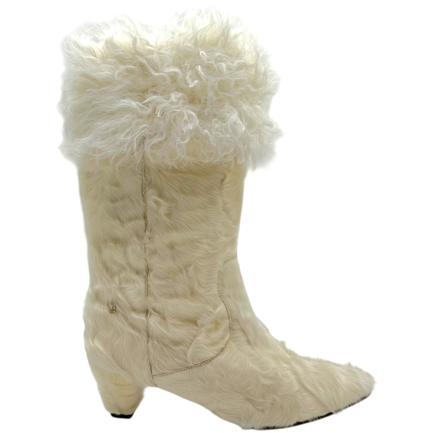 Chanel Ivory Mongolian Lamb Fur Heeled Boots